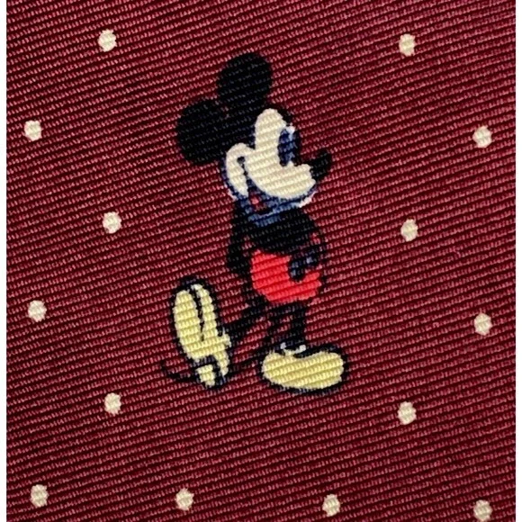 Mickey Mouse Cervantes Vtg Tie Disney World Maroon Red Repp Weave Polka Dots Y2K - Picture 2 of 9